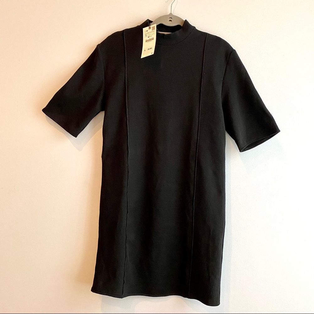Zara NWT black knit Short sleeve dress mockturtle size S